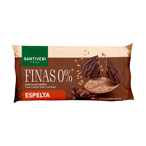 Bolachas Finas Integrais de Espelta c/cobertura de Chocolate Preto - Santiveri - Crisdietética