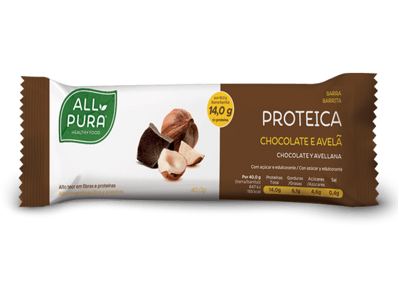 ALLPURA BARRA PROTEICA CHOCOLATE E AVELÃ 40G - Celeiro da Saúde Lda